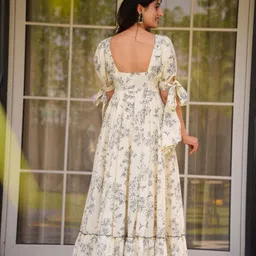 udanienterprise Geometric Print Cotton Rayon Stitched Flared/A-line Gown image 2