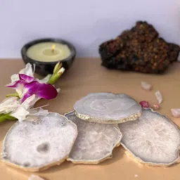 home arte Crystal Natural White Agate Stone Silver Plated Coaster Set of 4 Table Coaster for Bar Beer Coffee Tea Drinking Coasters for Dining Table Hot Pots image 4