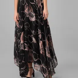 neoen Women Floral Print Flared Black Skirt-picture-26