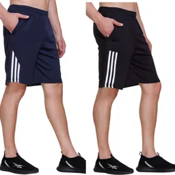 basis Pack of 2 Solid, Striped Men Multicolor Regular Shorts image 4