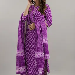 d k w Women Pure Cotton Kurta Pant Dupatta Set image 1