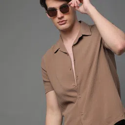 voroxy Popcorn Men Regular Fit Solid Lapel Collar Casual Shirt-picture-24