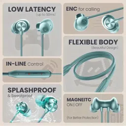 nitaitech Magnetic NB21 Z2 60hr Playtime BLUETOOTH Neckband Green Bluetooth Bluetooth without Mic Headset image 3