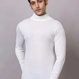 bab Men Solid High Neck White Sweater-picture-15