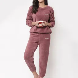 klotthe Women Night Suit Set Brown Solid-picture-17