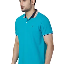 killer Men Solid Polo Neck Cotton Blend Blue T-Shirt image 2