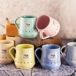 purezento Pack of 6 Ceramic Ceramic Tea Cups - 6 Pieces, Multicolour, 170ml Coffee Mugs Set of 6 Perfect for Coffee, Cappuccino, Tea image 2