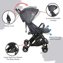 meemee Premium Baby Stroller Pram| 0-3 Years| 5 Points Safety Belt| 3 Level Canopy Pram image 2