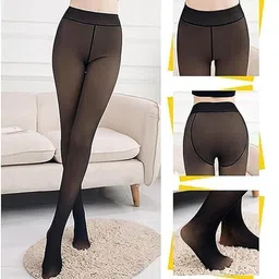 auto route Thin Fleece Lined Women Leggings Pants Dual-Tone Pantyhose Stockings For Women & Girls For winter (Waist Size : 26 to 34 Inch Stretchable) Free Size image 2