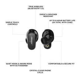 BOSE QuietComfort II TWS Earbuds with Active Noise Cancellation (IPX4 Water Resistant, Up to 6 Hours Playback, Triple Black) image 5
