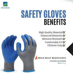 hy-savio Nylon Safety Gloves Blue Grey | High Grip | Multi-Purpose Industrial Hand Gloves Nylon, Nitrile Safety Gloves image 4