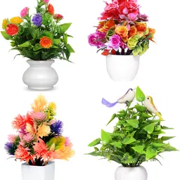 anuash Flowers with Pot table Decoration use for Gift to your loveone, Multicolor Wild Flower Artificial Flower with Pot image 1