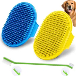 brainy pets Dog Grooming Glove, Pet Brush Bath Grooming Massage Rubber, Toothbrush For Pet Plain/ Bristle Brushes for Dog, Cat, Dog & Cat, Hamster, Horse, Rabbit image 1