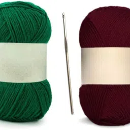 waaome Green & Brown Wool 200 Gm 100×2 + 1 Steel Kurusiya Art Knitting Yarn Thread(W98)-picture-12