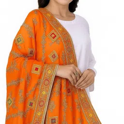 fabrizio Georgette Embellished Orange Women Dupatta image 2