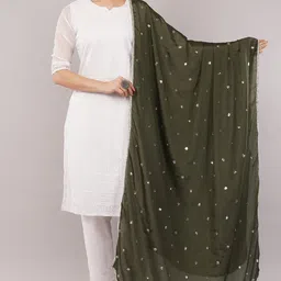 negchaar Poly Chiffon Embroidered Dark Green Women Dupatta image 3