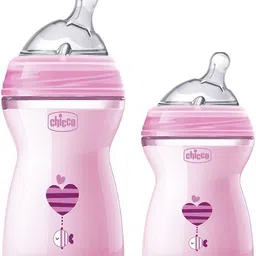 Chicco Natural Feeling Feeding Bottle Nipple-Pink ( 300ml with 150ml ) - 480 ml-image-1