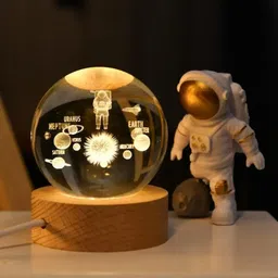 sfstore 3D Astronaut Crystal Ball Night Light With Wooden Base Table Lamp Night Lamp-picture-35