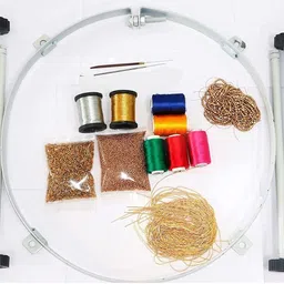 udhayam 18 INCH WHITE COATED AARI STAND WITH RING AND AARI WORK EMBROIDERY KIT D7-picture-40