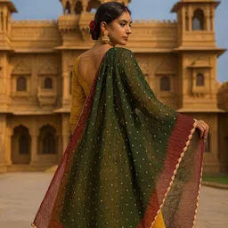 Pure Cotton Solid Green, Red Women Dupatta-image-0