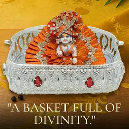 kermaik Decorative Silver Plated Puja Basket with Floral and Ritual Elements Iron Flower Basket image 4