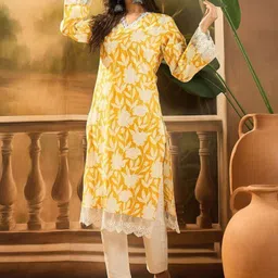 kamex Women Floral Print Pure Cotton A-line Kurta image 2