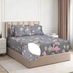 shyam 200 TC Cotton King Floral Fitted (Elastic) Bedsheet-picture-13