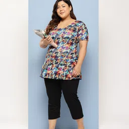 Aarika Womens Multi-Black Colour Abstract Print Nylon Plus Size Swim Suit Printed Women Swim-dress Multicolor Swimsuit image 5