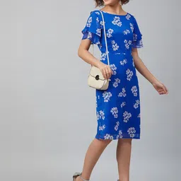 rare Women A-line Blue Knee Length Dress image 5