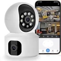 PERAMISYM DUAL LENS WiFi 360 Camera Full HD 4mp CCTV Night Vision Motion Sensor 2Way Audio Security Camera image 1