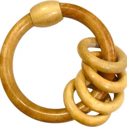 shreeja shilpcraft Natural Neem Wood Ring Inside Ring Rattle with 3 other teething toys shape Rattle image 5