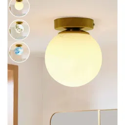 homesake Mid Century Modern Bubble Flush Mount Ceiling Lighting Fixture, Gold Flush Mount Lamp, White 6" Glass Globe Shade image 3
