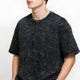 beefits Men Washed/Ombre Crew Neck Pure Cotton Black T-Shirt image 3