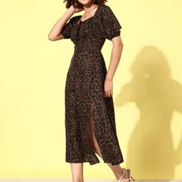 anvi be yourself Women Fit and Flare Brown, Black Midi/Calf Length Dress-picture-13