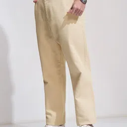 highlander Men Straight Fit Beige Pure Cotton Trousers image 2