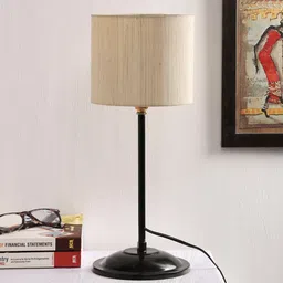 new era Drum Designer Stick Pipe Off White Cotton Shade Table Lamp With Black Base image 2