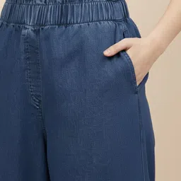 novio Women Loose Fit Dark Blue Pure Cotton Trousers image 3