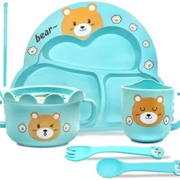 vkw Bamboo Adorable Bear Design Baby Feeding Set (BLUE) Dinner Set-picture-27