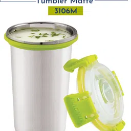 magnus Stainless Steel Matte Finish Glass with Lid(Leakproof) for (Office/Picnic) Glass Water/Juice Glass image 2