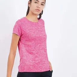 pranera Pack of 2 Women Solid Round Neck Polyester Pink, Black T-Shirt image 4