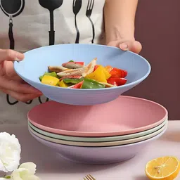 sugalsu Wheat Straw Reusable Deep Plates | BPA Free - Lightweight & Unbreakable Rice Plates image 4