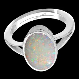 kushmiwal gems 10.25 Ratti White Rashi Fire Opal Loose Gemstone Sterling Silver 925 Adjustable Sterling Silver Opal Silver Plated Ring image 2