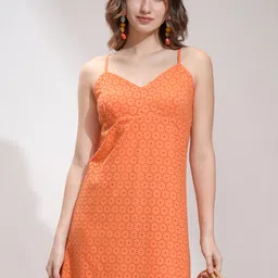 tokyo talkies Women A-line Orange Midi/Calf Length Dress-picture-27