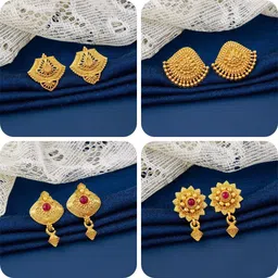 lala luxury bestseller Combo of 4 Traditional Brass Earring Set-picture-35