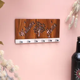 ochhav Home Key with Self Adhesive Wall Mounting & 6 Modern Steel Key Hooks for Home. Wood Key Holder image 4