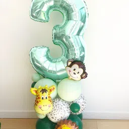 Printed Jungle Theme Birthday Green Balloon Standee Marquee DIY 3rd three third Number Balloon Bouquet-image-1