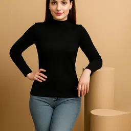 fbar Casual Regular Sleeves Solid Women Black Top image 1