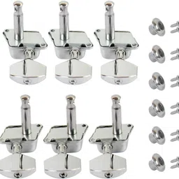 souvenir 6 Sealed Locking Tunning Pegs Keys for Acoustic Guitar | 3 Left 3 Right Guitar Machine Heads Knobs with Strap Button Semi-Closed Locks Guitar Keys – Chrome Manual Analog Tuner image 5