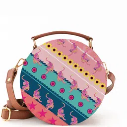 Kalankit Graphic Printed Pure Vegan Leather Round Crossbody Shoulder Sling-picture-54