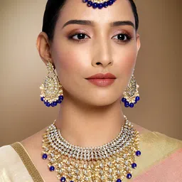 Peora Blue Gold-Plated Kundan Studded Handcrafted Jewellery Set-image-96